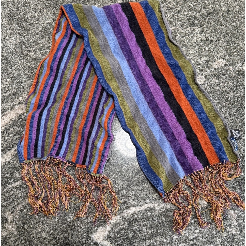 DUCHAMP LONDON Scarf 71% Wool 21% Silk 8% Cashmere Striped Italy 38" Colorful